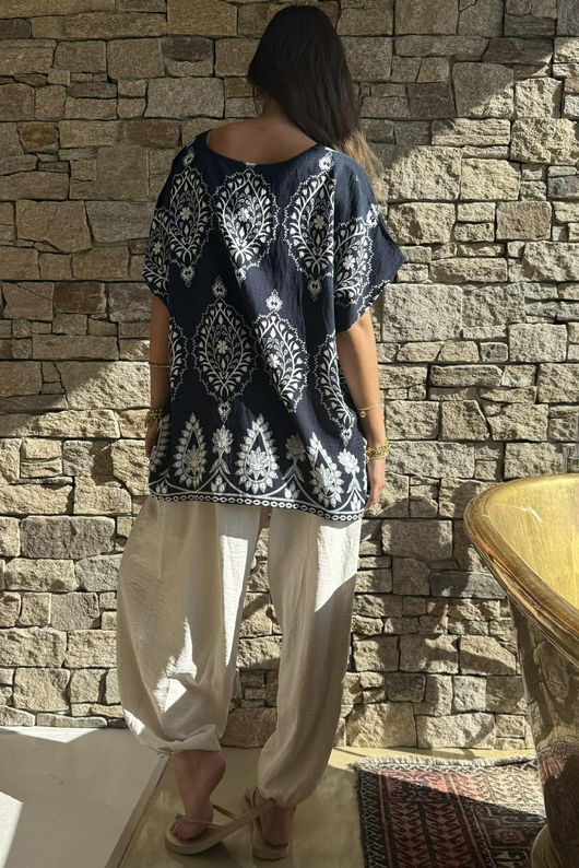 Yara Morrocan Box Top Navy